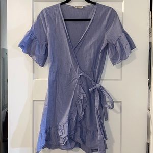 Blue and White Striped Wrap Dress